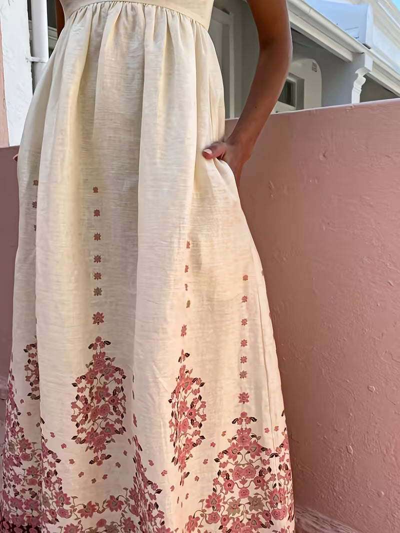 Printed Summer Maxi Dress with Spaghetti Straps