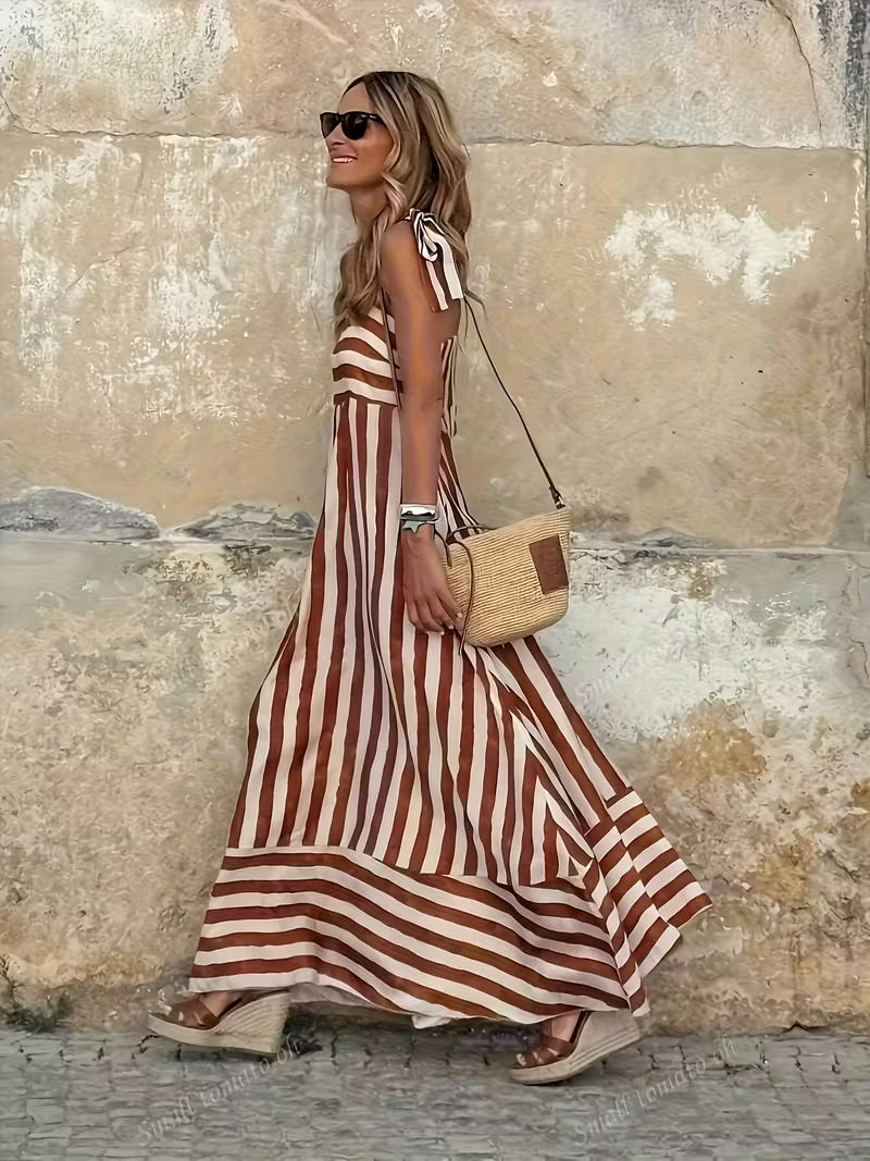 Striped Strapless Maxi Dress with Tailored Fit