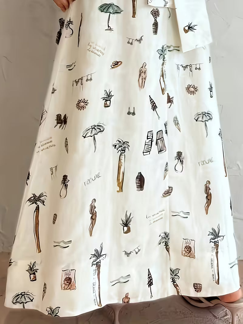 Printed Open-Back Maxi Dress with Tie Detail