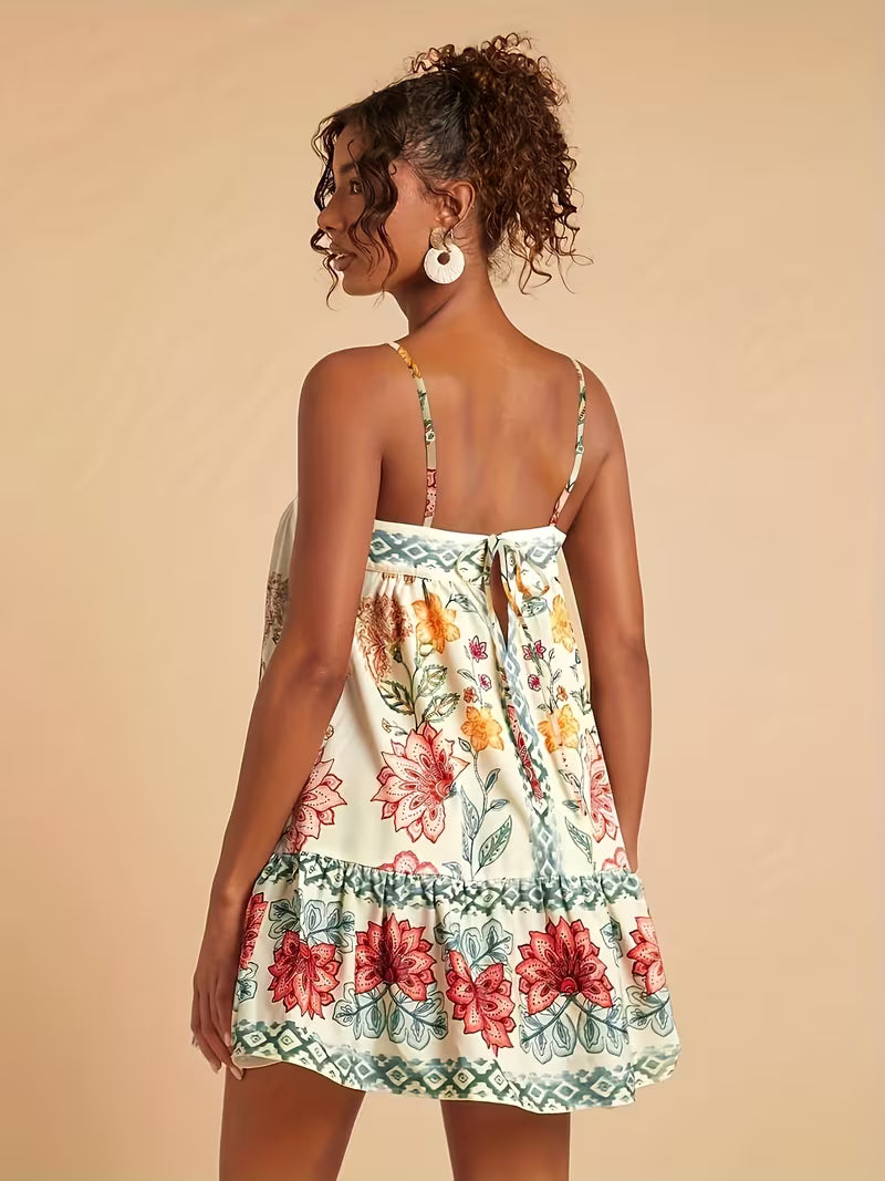 Floral Print Summer Slip Dress with Flared Hem