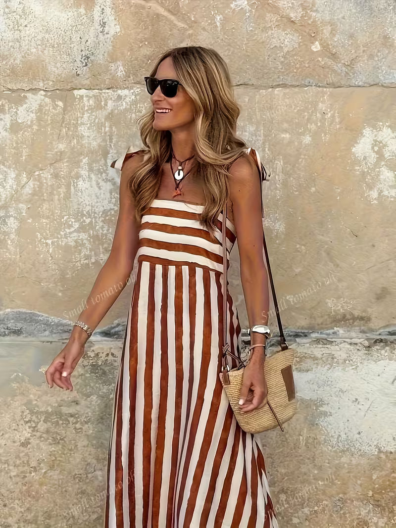 Striped Strapless Maxi Dress with Tailored Fit