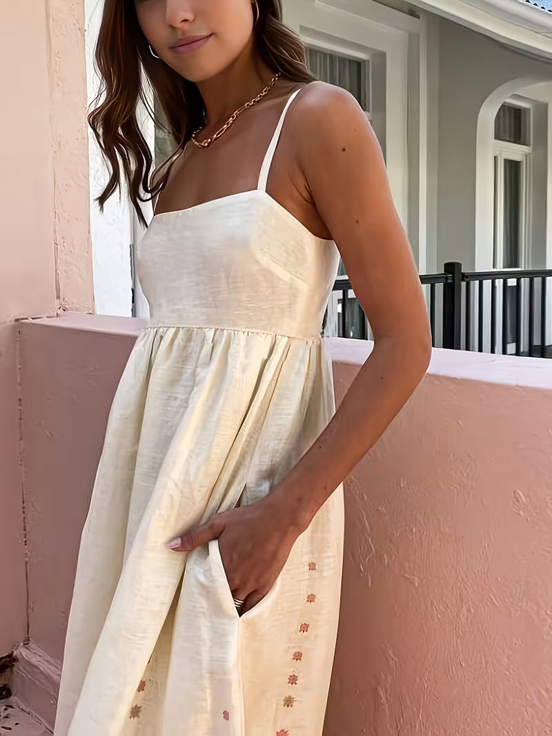 Printed Summer Maxi Dress with Spaghetti Straps