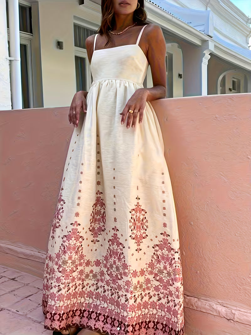 Printed Summer Maxi Dress with Spaghetti Straps