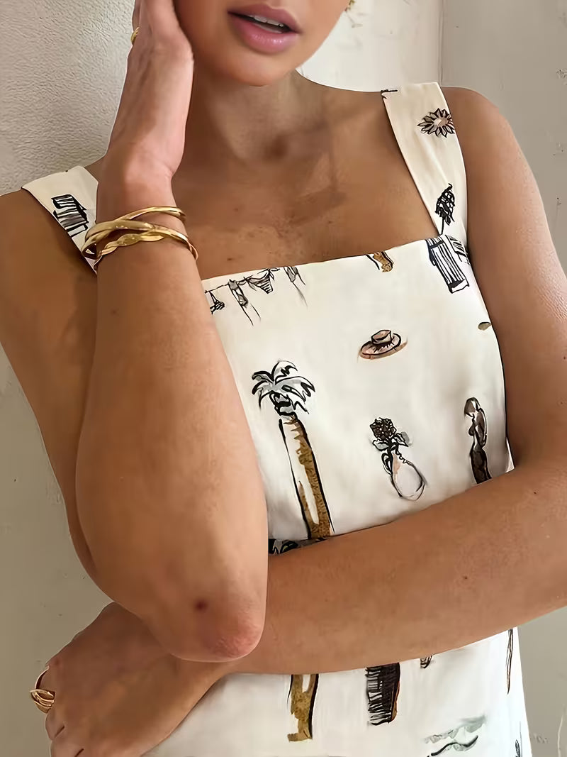 Printed Open-Back Maxi Dress with Tie Detail