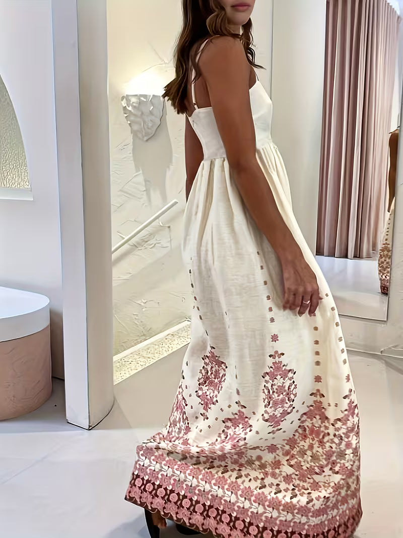 Printed Summer Maxi Dress with Spaghetti Straps